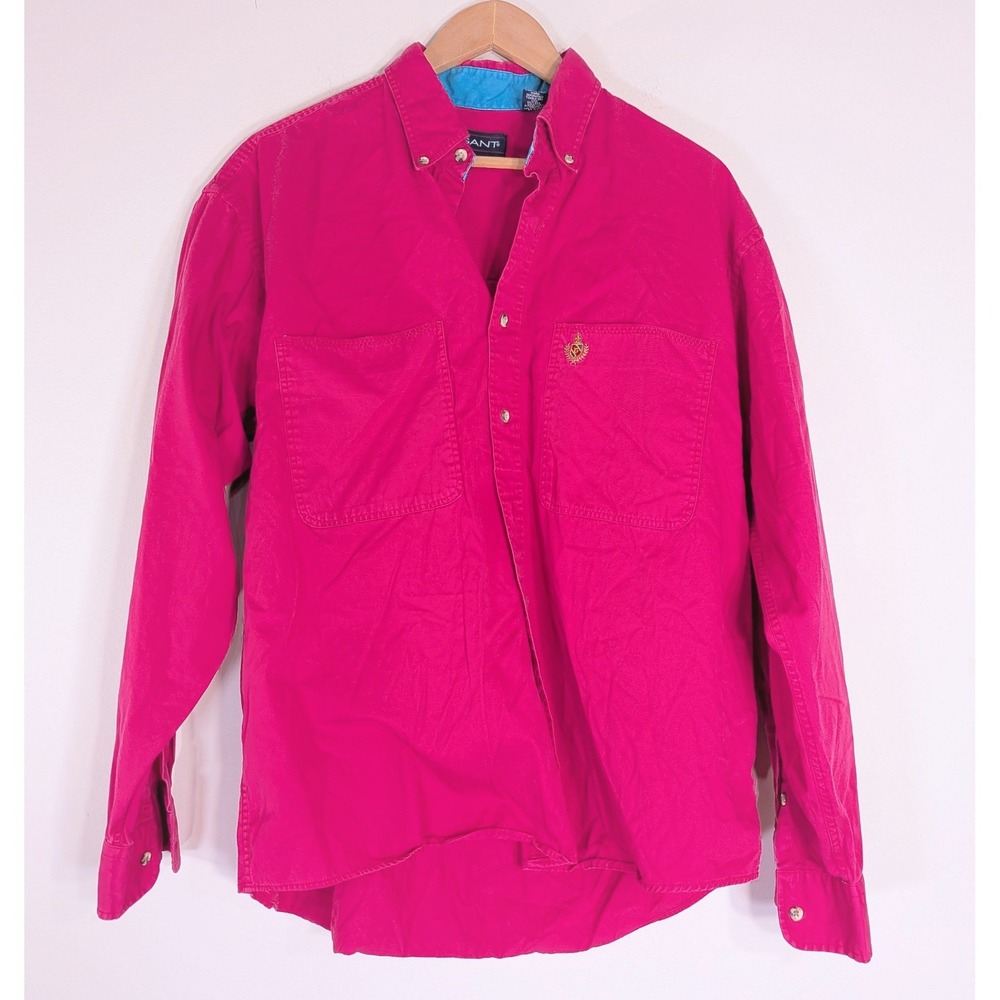 GANT Vintage Pink Button Down Shirt; Long Sleeve, Crest Logo, Cotton, 90s